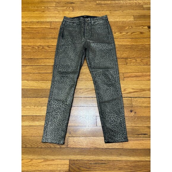 7 For All Mankind Leopard Cheetah Skinny Jeans Pants Womens Sz 29 Waxed Stretch - Picture 1 of 8